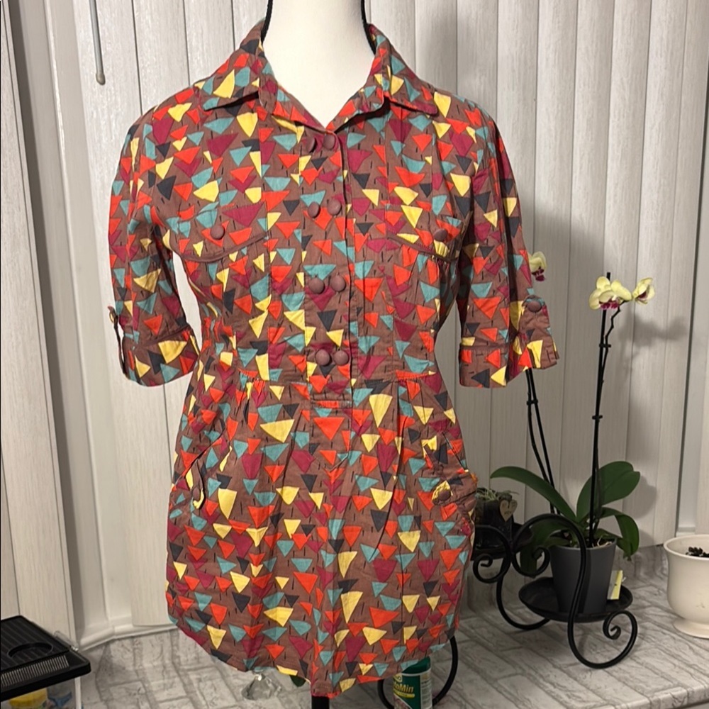 VINTAGE Heritage Red and Yellow Fitted Blouse Size S‎